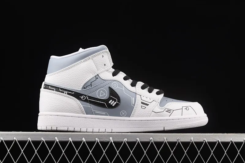 All categories Air Jordan Jordan series basketball shoes Air Jordan 1 Mid Air Jordan 1 Mid AJ1 Joe 1 black and white gray video game graffiti customized Chinese basketball shoes 554724-130
